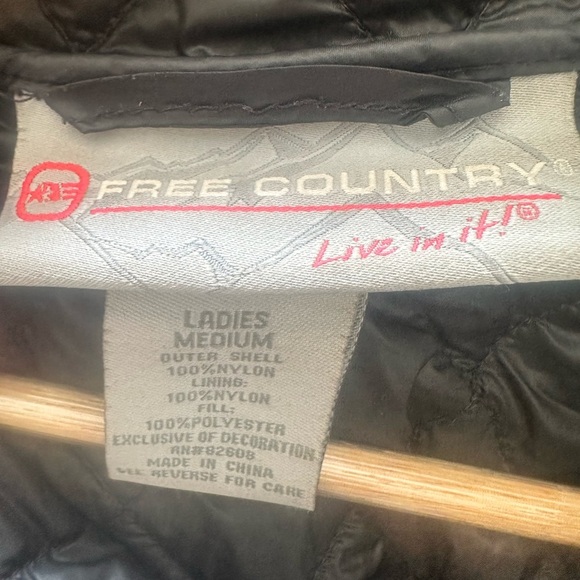 Free Country Charcoal Quilted Hooded Jacket Size M 100% Nylon - Picture 16 of 16